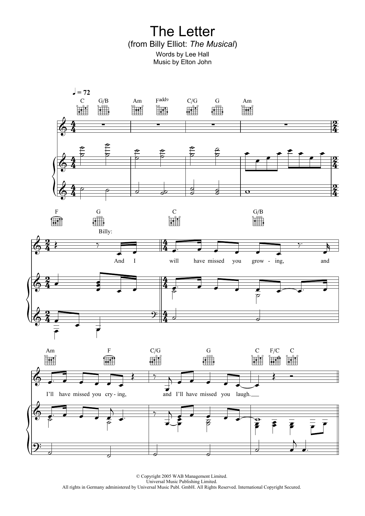 Elton John The Letter sheet music notes and chords arranged for Piano, Vocal & Guitar Chords (Right-Hand Melody)