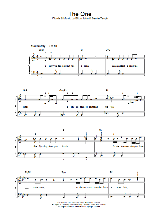 Elton John The One sheet music notes and chords arranged for Guitar Chords/Lyrics