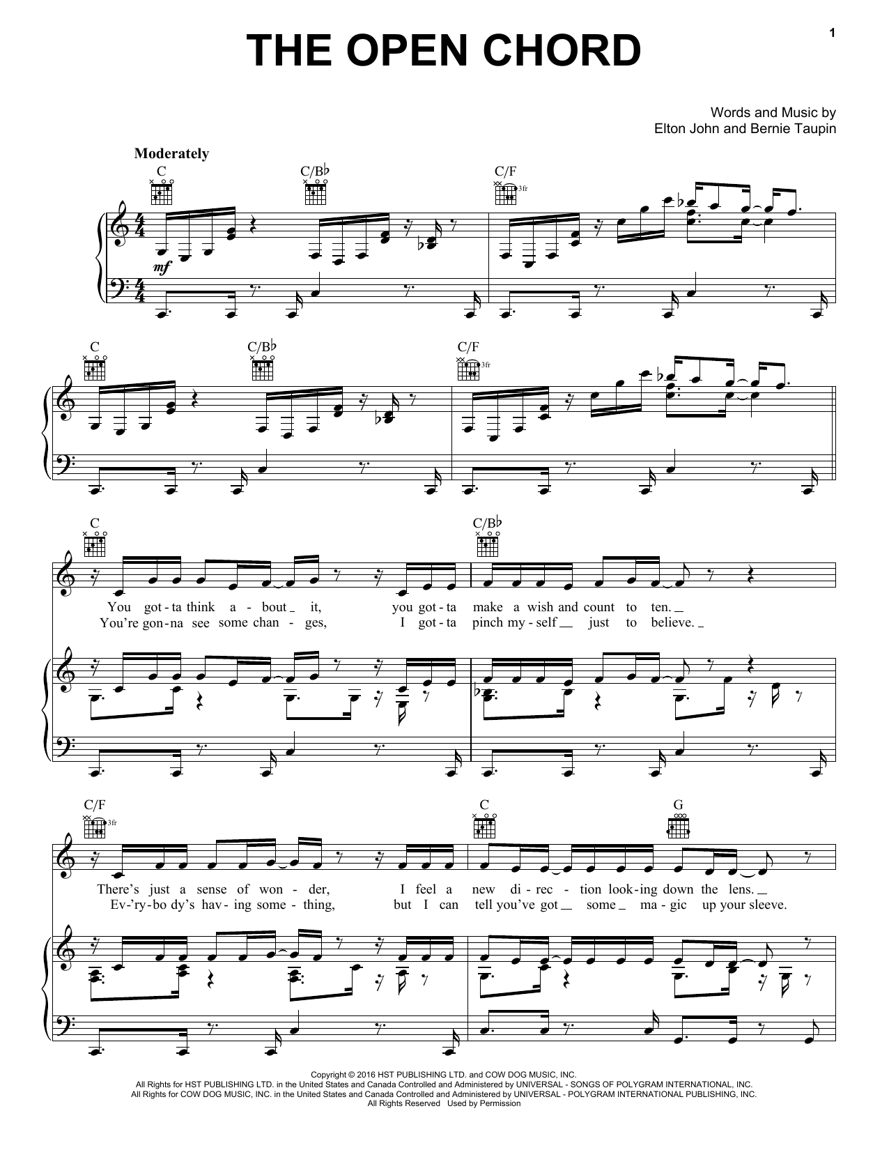 Elton John The Open Chord sheet music notes and chords arranged for Piano, Vocal & Guitar Chords (Right-Hand Melody)