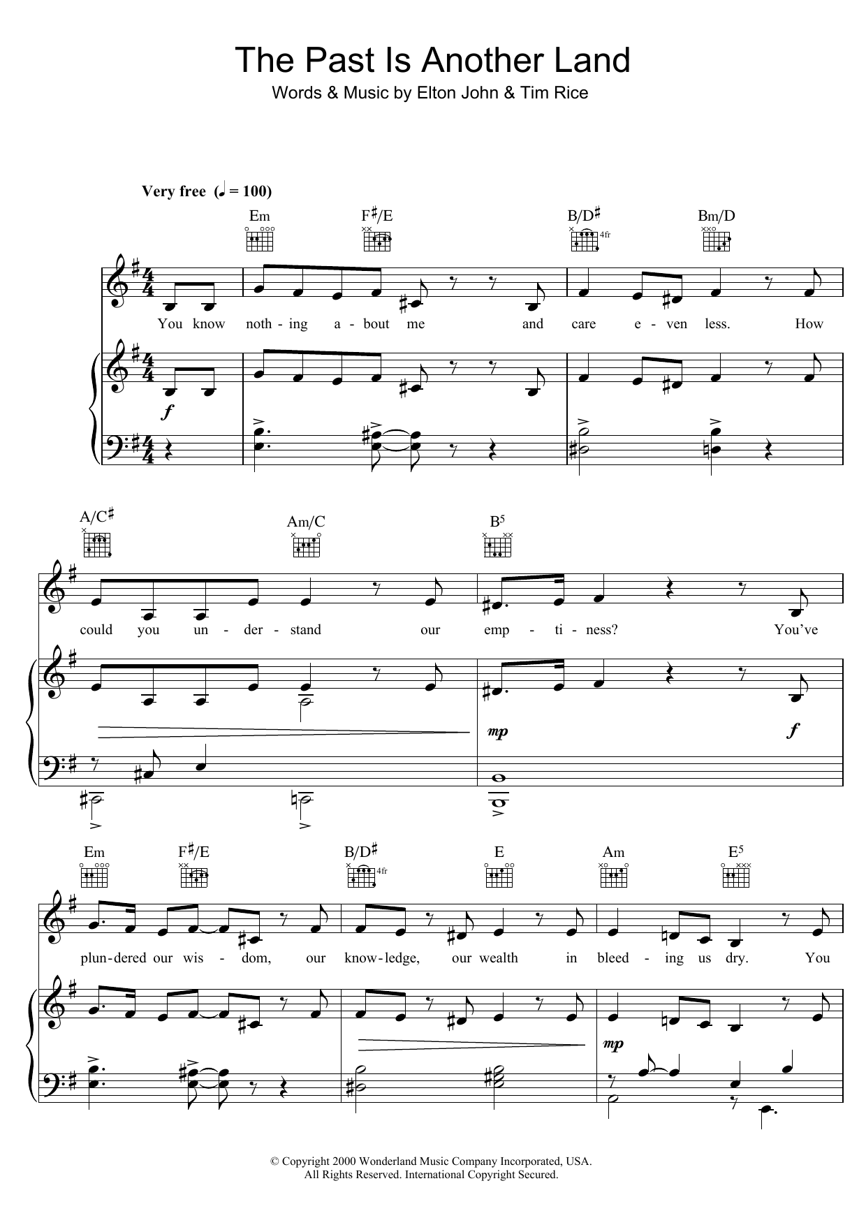 Elton John The Past Is Another Land (from Aida) sheet music notes and chords arranged for Piano & Vocal