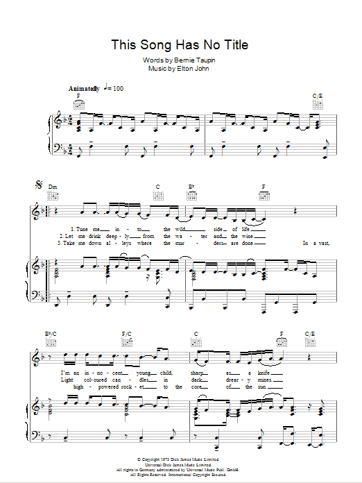 Elton John This Song Has No Title sheet music notes and chords arranged for Piano, Vocal & Guitar Chords