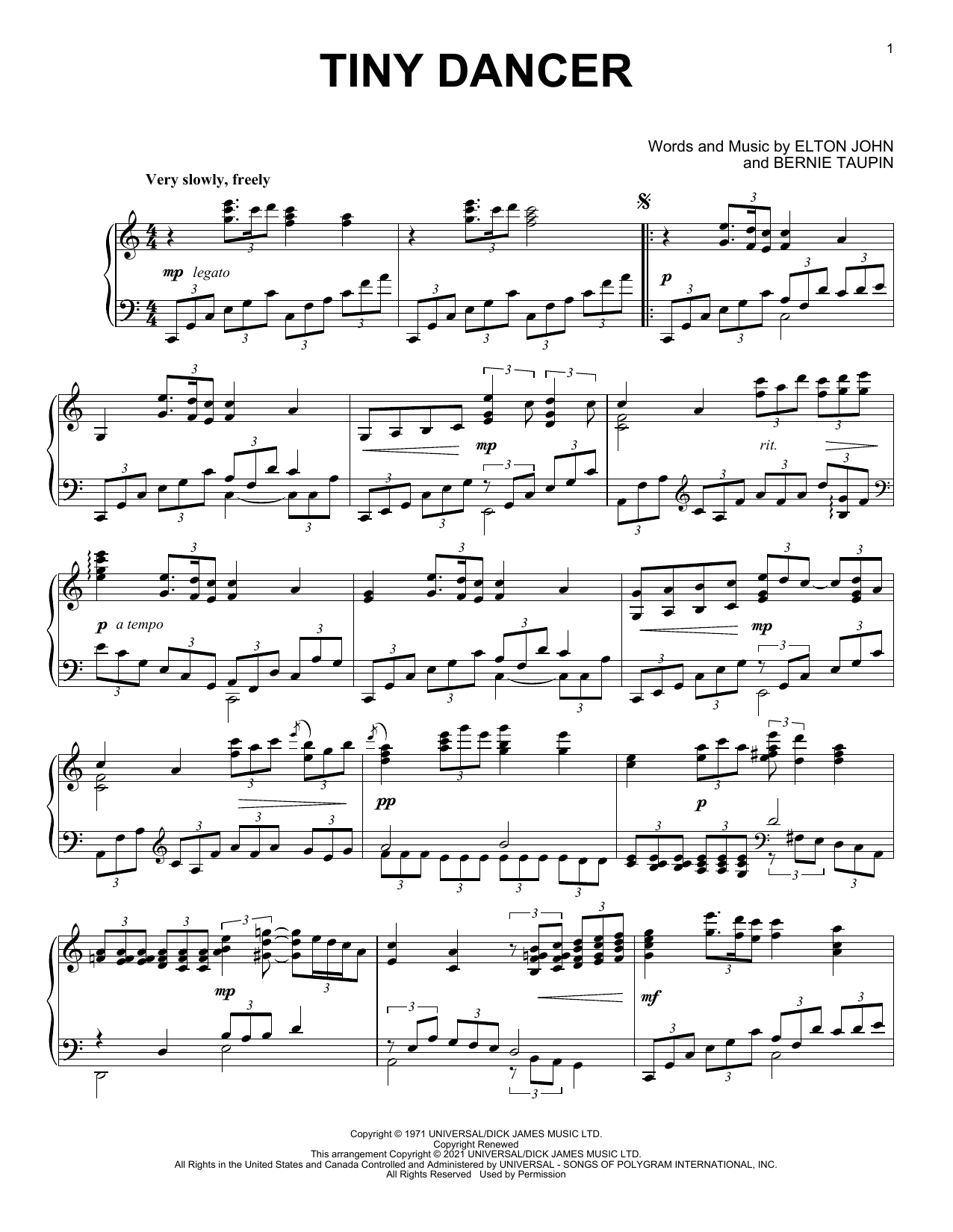 Elton John Tiny Dancer [Classical version] (arr. David Pearl) sheet music notes and chords arranged for Piano Solo