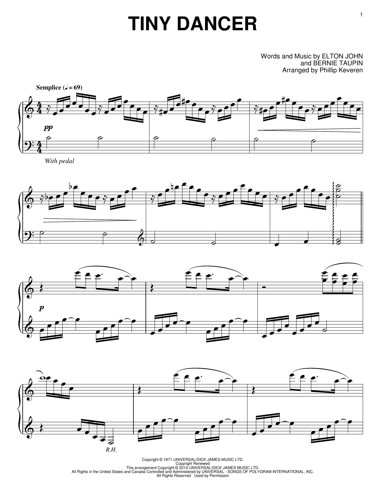 Elton John Tiny Dancer [Classical version] (arr. Phillip Keveren) sheet music notes and chords arranged for Piano Solo