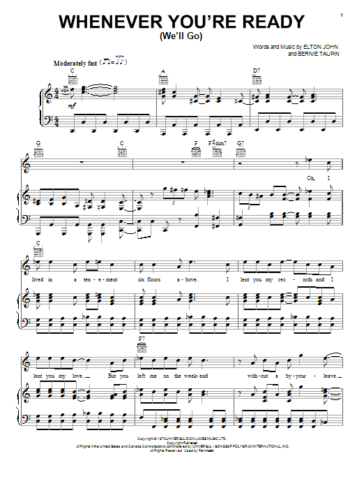 Elton John Whenever You're Ready (We'll Go) sheet music notes and chords arranged for Piano, Vocal & Guitar Chords (Right-Hand Melody)