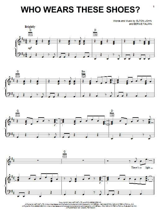Elton John Who Wears These Shoes? sheet music notes and chords arranged for Piano, Vocal & Guitar Chords (Right-Hand Melody)