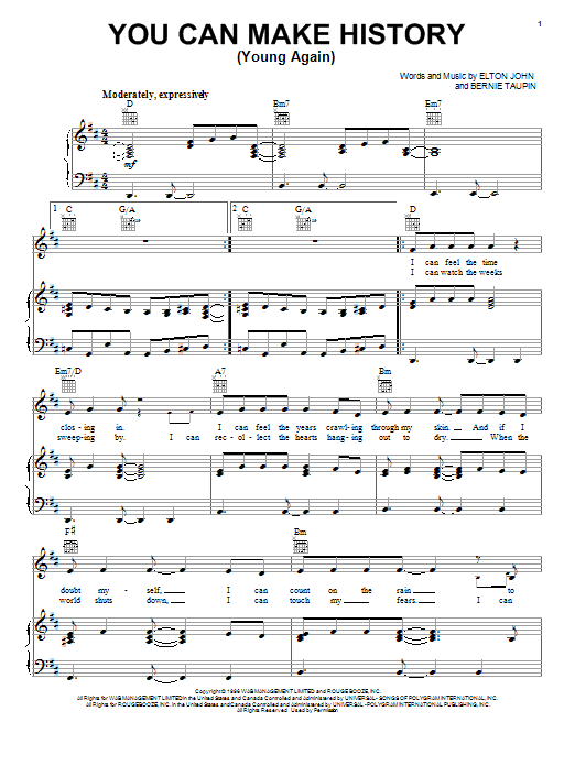 Elton John You Can Make History (Young Again) sheet music notes and chords arranged for Guitar Chords/Lyrics