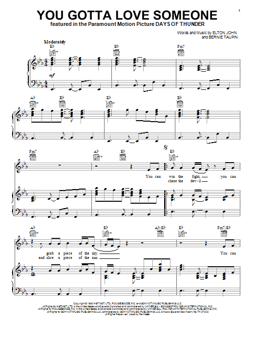 Elton John You Gotta Love Someone sheet music notes and chords arranged for Keyboard Transcription