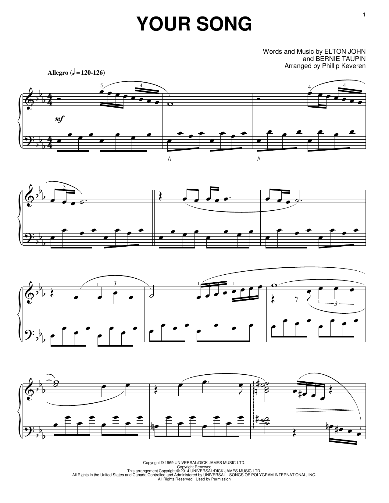Elton John Your Song [Classical version] (arr. Phillip Keveren) sheet music notes and chords arranged for Piano Solo