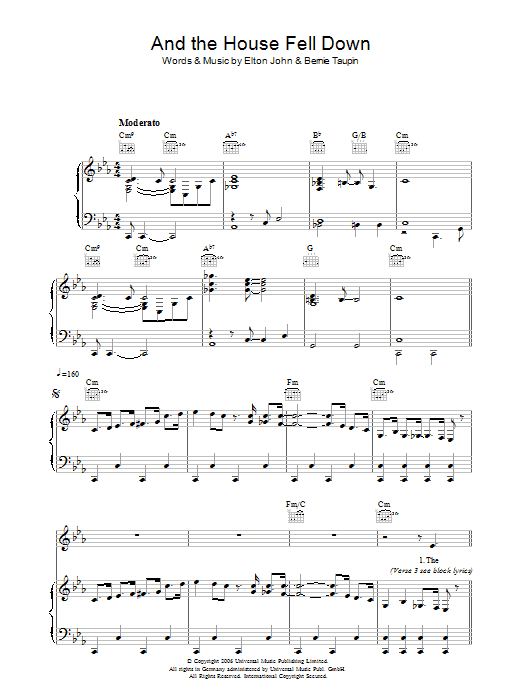 Elton John And The House Fell Down sheet music notes and chords arranged for Piano, Vocal & Guitar Chords (Right-Hand Melody)