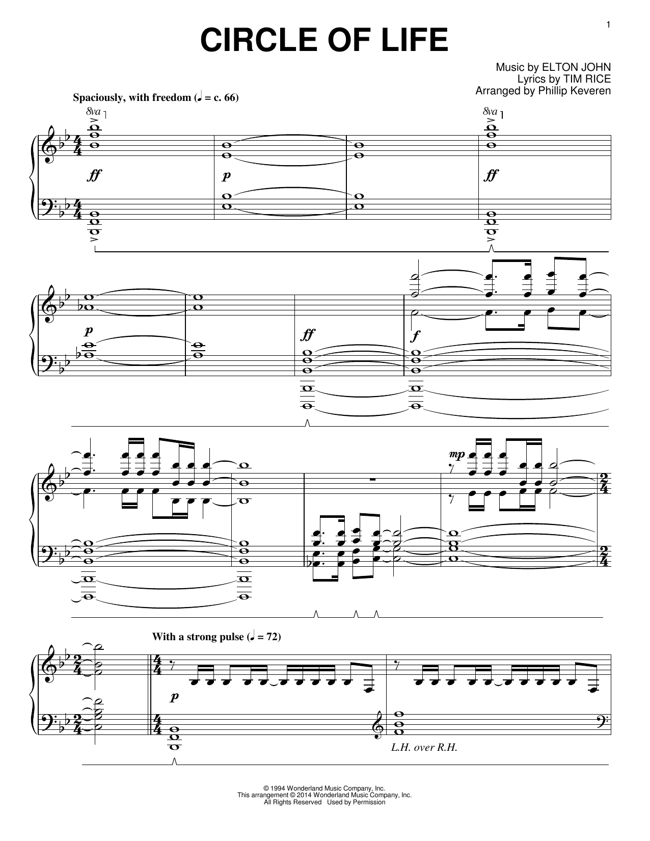 Elton John Circle Of Life (from The Lion King) [Classical version] (arr. Phillip Keveren) sheet music notes and chords arranged for Piano Solo