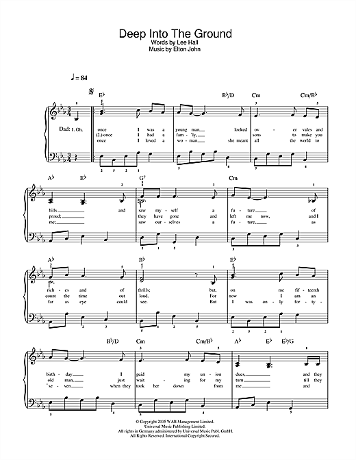 Elton John Deep Into The Ground (from Billy Elliot: The Musical) sheet music notes and chords arranged for Easy Piano