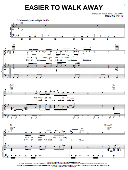 Elton John Easier To Walk Away sheet music notes and chords. Download Printable PDF.