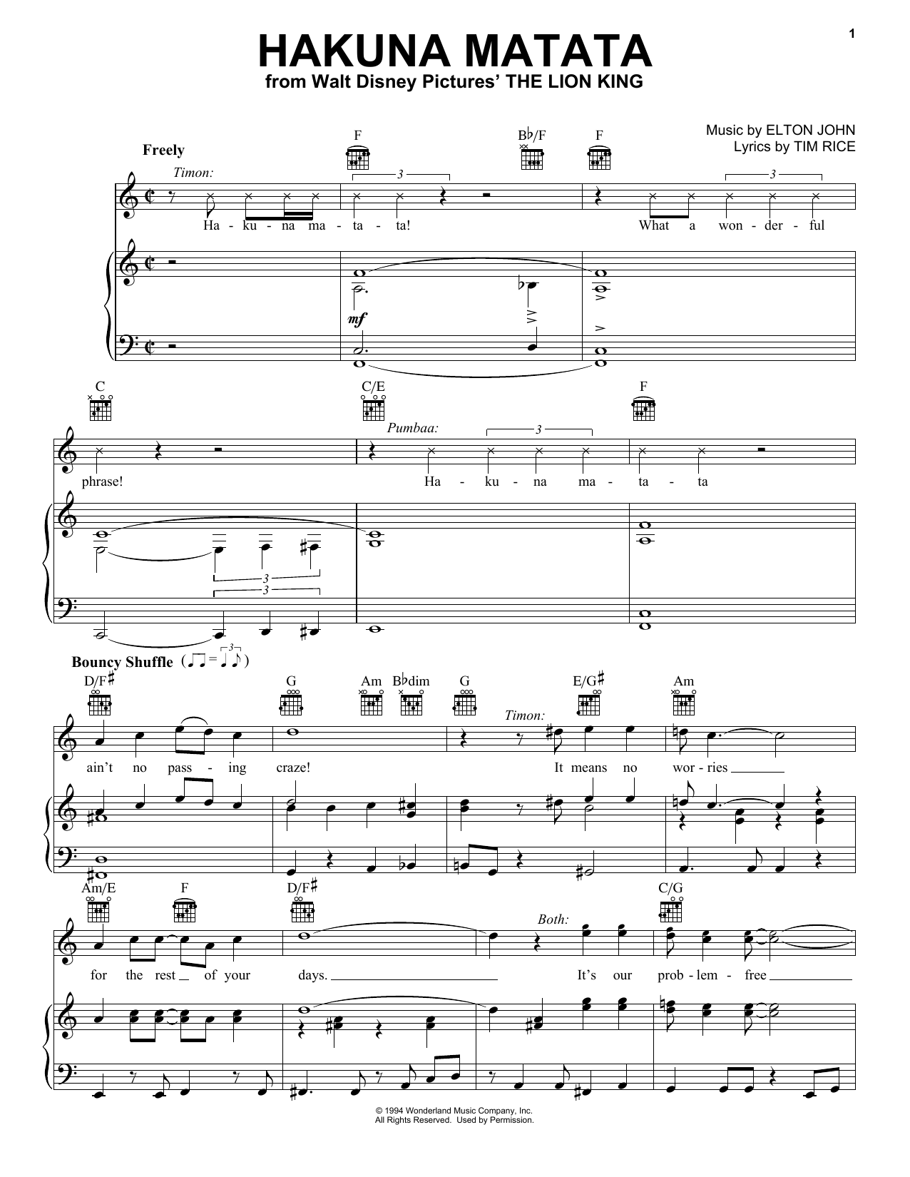Elton John Hakuna Matata (from The Lion King) sheet music notes and chords arranged for Accordion