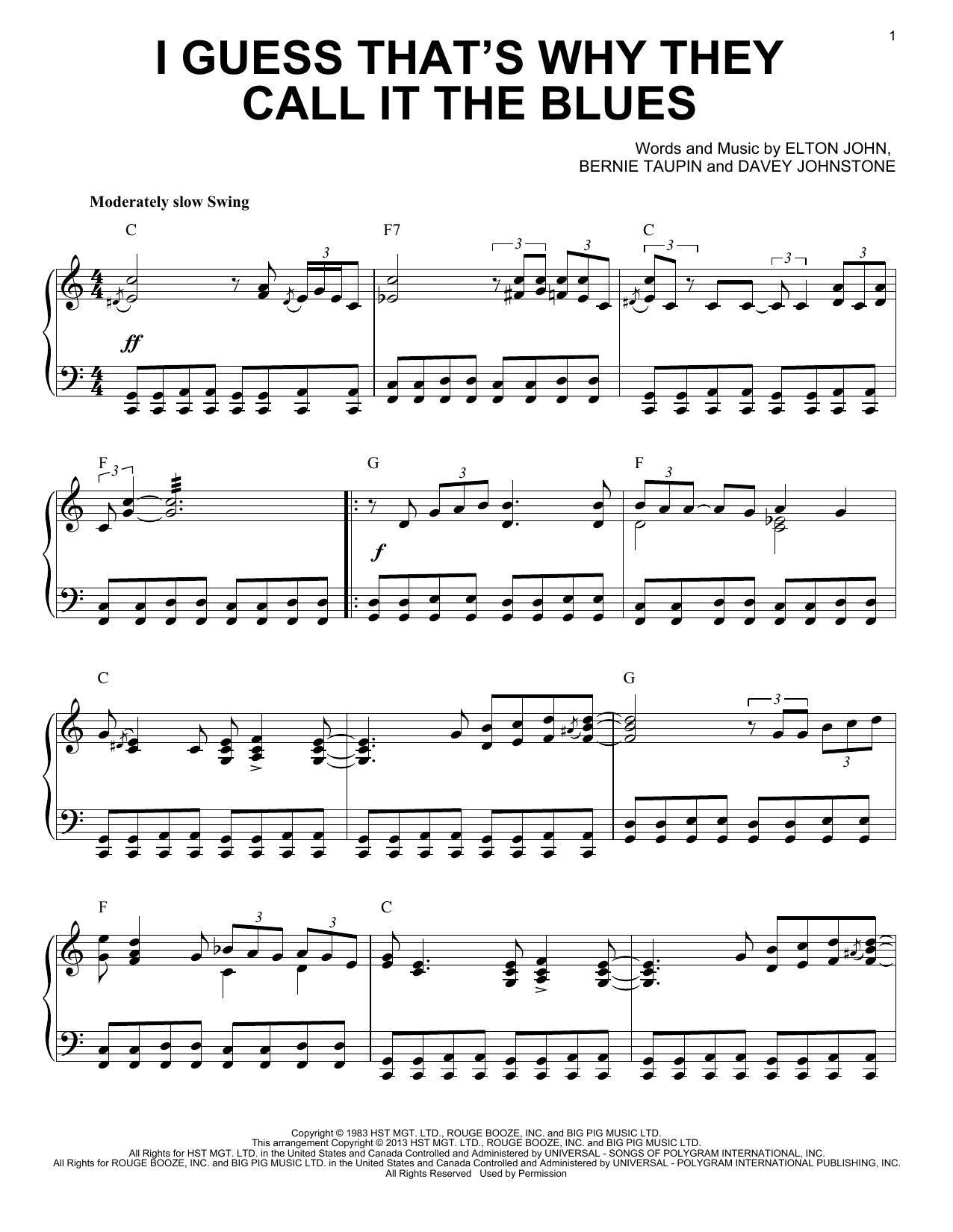 Elton John I Guess That's Why They Call It The Blues [Jazz version] (arr. Brent Edstrom) sheet music notes and chords arranged for Piano Solo