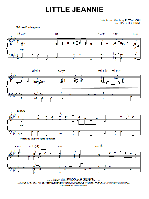 Elton John Little Jeannie [Jazz version] (arr. Brent Edstrom) sheet music notes and chords arranged for Piano Solo