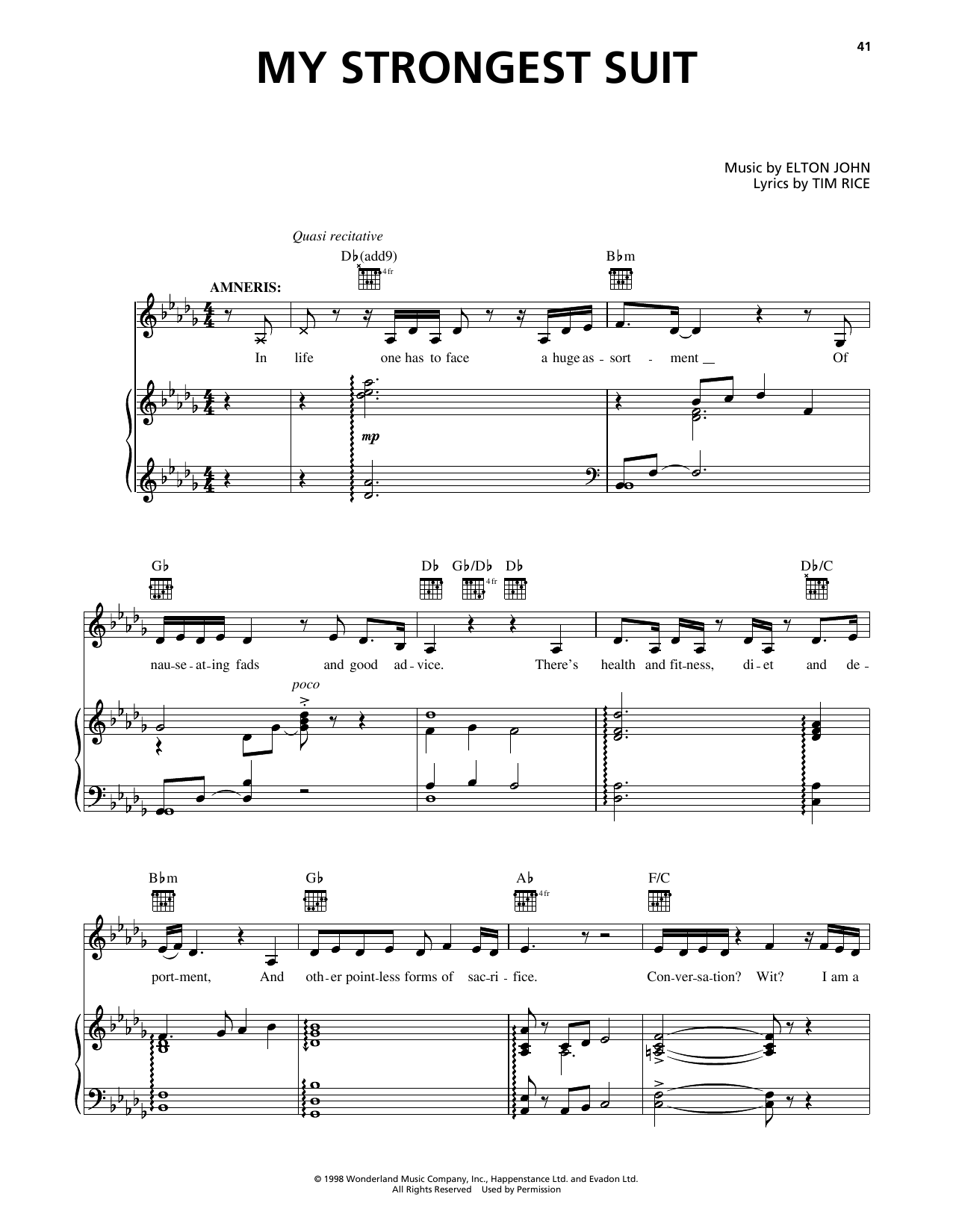 Elton John My Strongest Suit (from Aida) sheet music notes and chords arranged for Piano, Vocal & Guitar Chords (Right-Hand Melody)