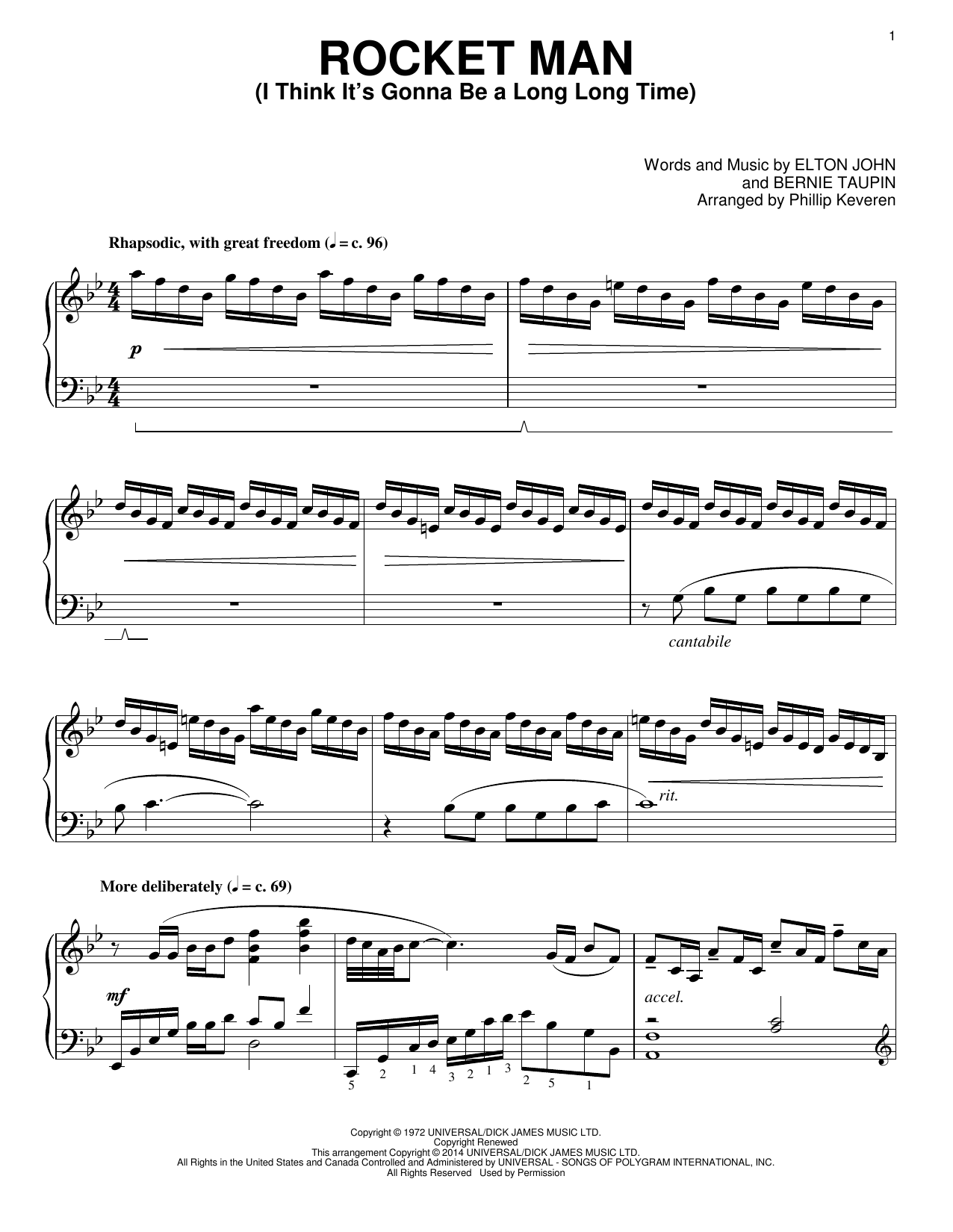 Elton John Rocket Man (I Think It's Gonna Be A Long Long Time) [Classical version] (arr. Phillip Keveren) sheet music notes and chords arranged for Piano Solo