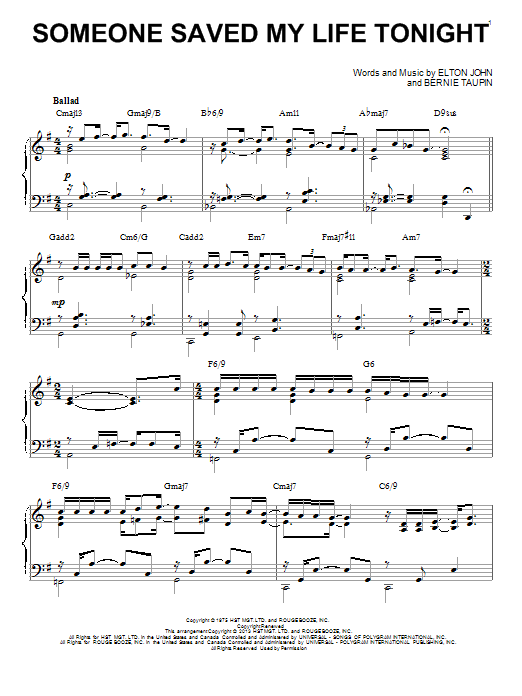 Elton John Someone Saved My Life Tonight [Jazz version] (arr. Brent Edstrom) sheet music notes and chords arranged for Piano Solo