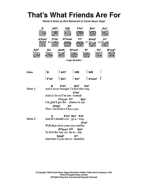 Elton John That's What Friends Are For sheet music notes and chords arranged for Guitar Chords/Lyrics