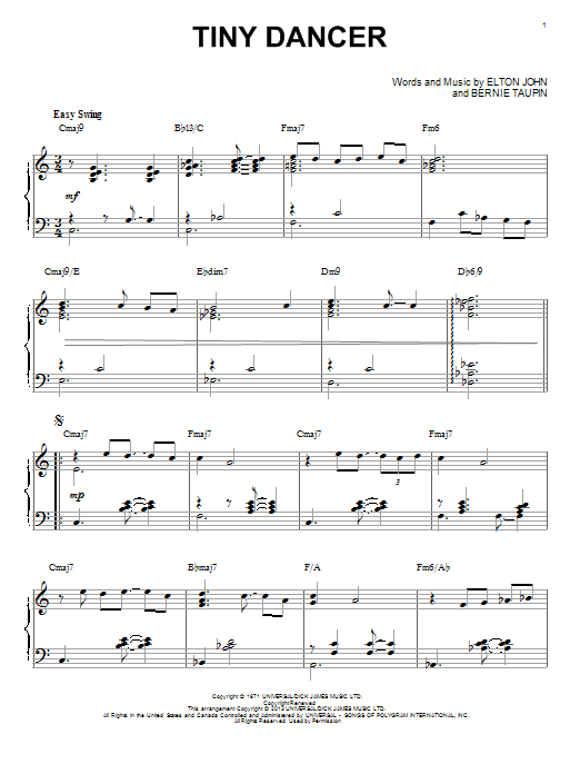 Elton John Tiny Dancer [Jazz version] (arr. Brent Edstrom) sheet music notes and chords arranged for Piano Solo