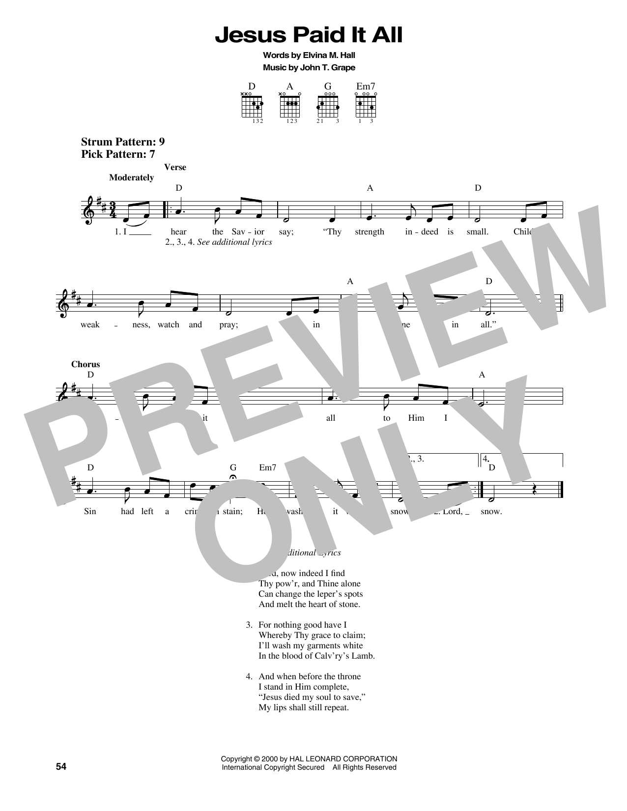Elvina M. Hall Jesus Paid It All sheet music notes and chords arranged for Piano, Vocal & Guitar Chords (Right-Hand Melody)