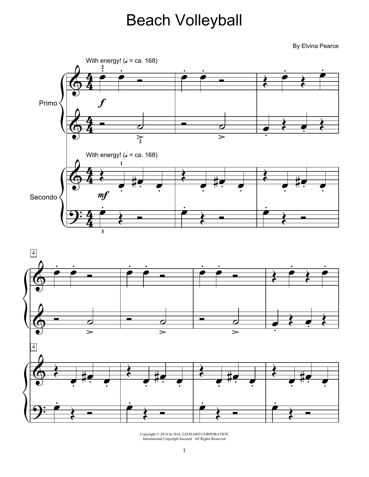 Elvina Pearce Beach Volleyball sheet music notes and chords arranged for Piano Duet