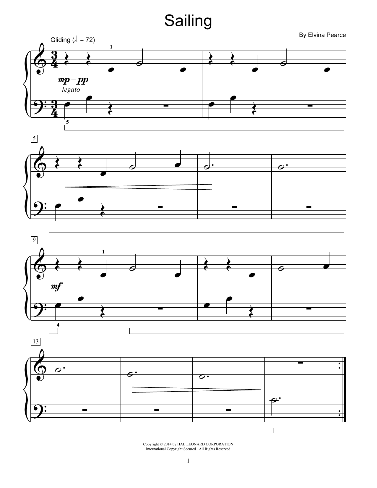 Elvina Pearce Sailing sheet music notes and chords arranged for Educational Piano