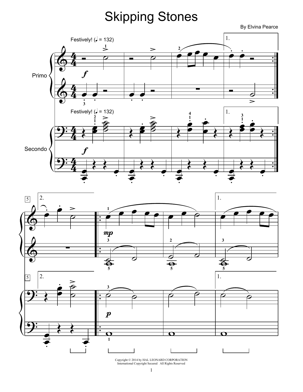 Elvina Pearce Skipping Stones sheet music notes and chords arranged for Piano Duet