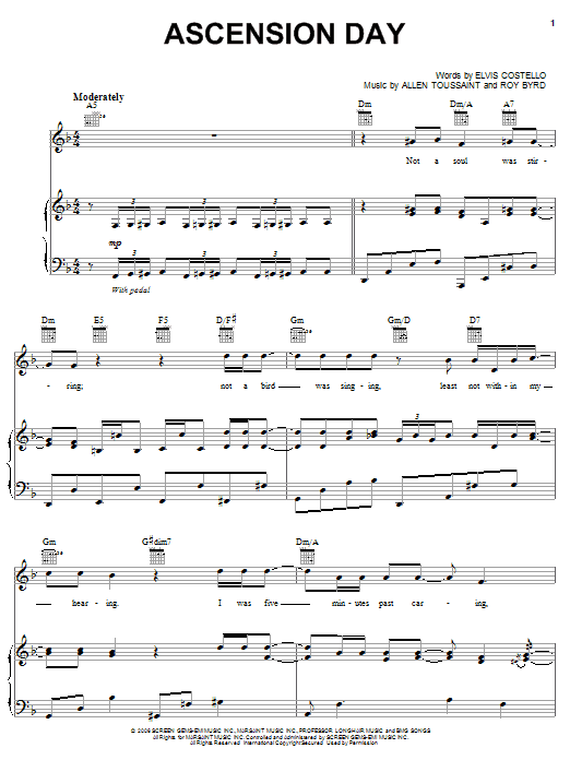 Elvis Costello & Allen Toussaint Ascension Day sheet music notes and chords arranged for Piano, Vocal & Guitar Chords (Right-Hand Melody)