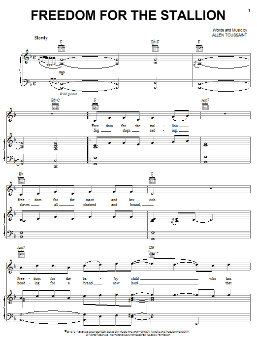 Elvis Costello & Allen Toussaint Freedom For The Stallion sheet music notes and chords arranged for Piano, Vocal & Guitar Chords (Right-Hand Melody)