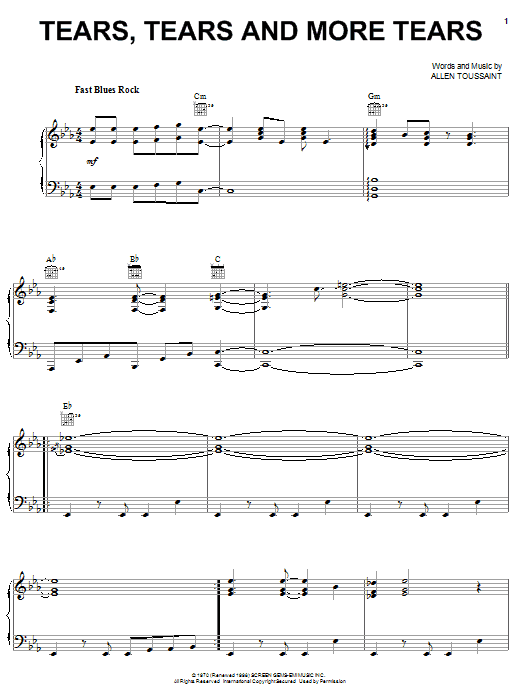 Elvis Costello & Allen Toussaint Tears, Tears And More Tears sheet music notes and chords arranged for Piano, Vocal & Guitar Chords (Right-Hand Melody)