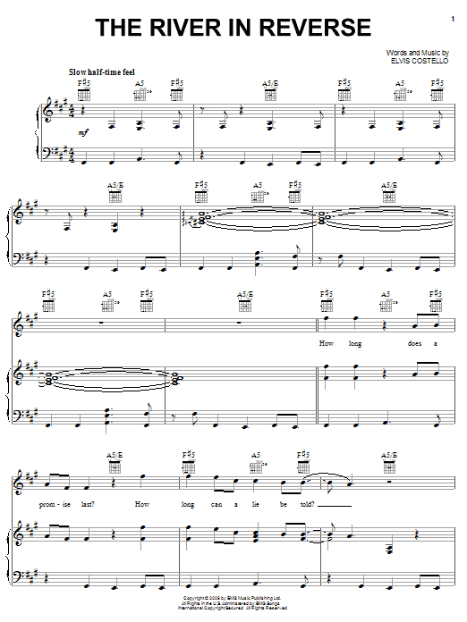Elvis Costello & Allen Toussaint The River In Reverse sheet music notes and chords arranged for Piano, Vocal & Guitar Chords (Right-Hand Melody)