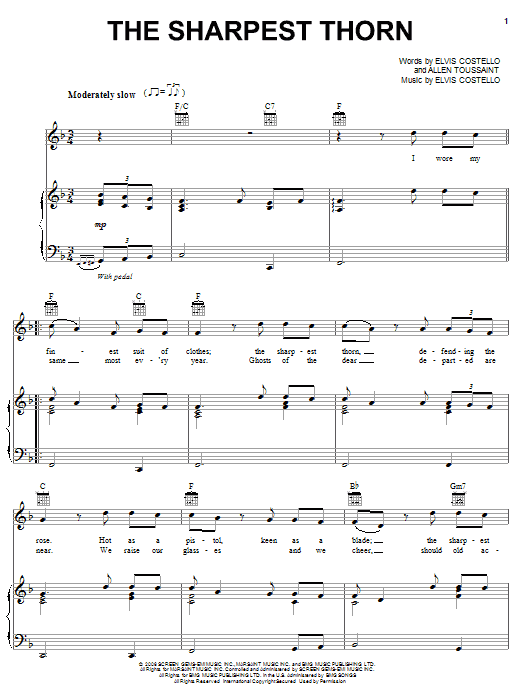 Elvis Costello & Allen Toussaint The Sharpest Thorn sheet music notes and chords arranged for Piano, Vocal & Guitar Chords (Right-Hand Melody)