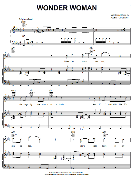 Elvis Costello & Allen Toussaint Wonder Woman sheet music notes and chords arranged for Piano, Vocal & Guitar Chords (Right-Hand Melody)