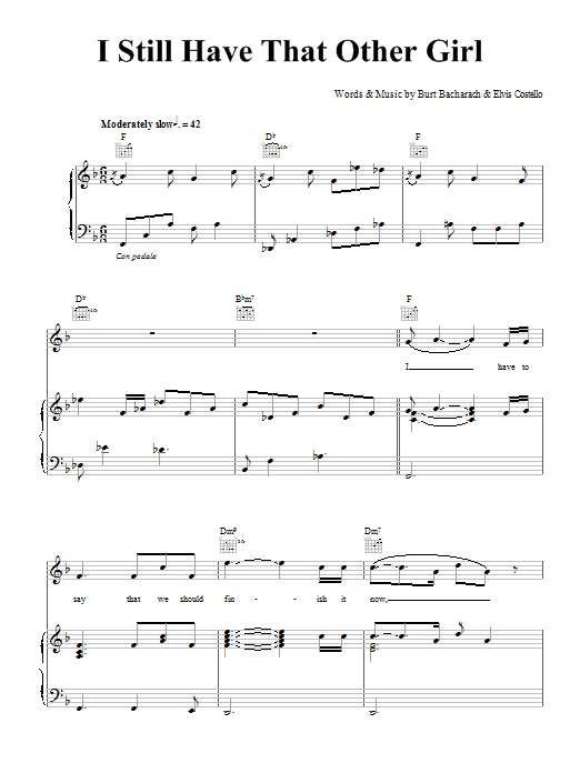 Elvis Costello & Burt Bacharach I Still Have That Other Girl sheet music notes and chords arranged for Piano, Vocal & Guitar Chords