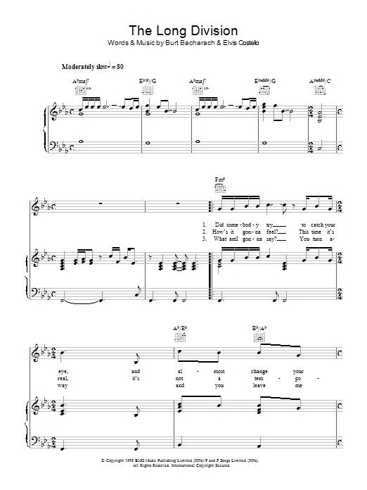 Elvis Costello & Burt Bacharach The Long Division sheet music notes and chords arranged for Piano, Vocal & Guitar Chords