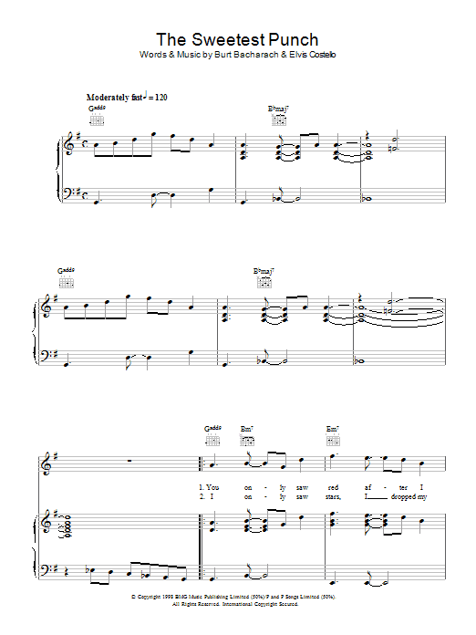 Elvis Costello & Burt Bacharach The Sweetest Punch sheet music notes and chords arranged for Piano, Vocal & Guitar Chords