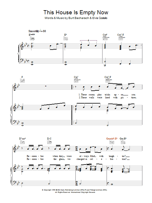Elvis Costello & Burt Bacharach This House Is Empty Now sheet music notes and chords arranged for Piano, Vocal & Guitar Chords