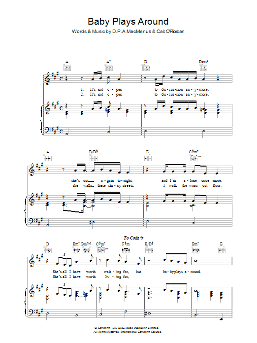 Elvis Costello Baby Plays Around sheet music notes and chords arranged for Piano, Vocal & Guitar Chords