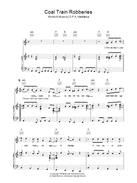 Elvis Costello Coal Train Robberies sheet music notes and chords arranged for Piano, Vocal & Guitar Chords