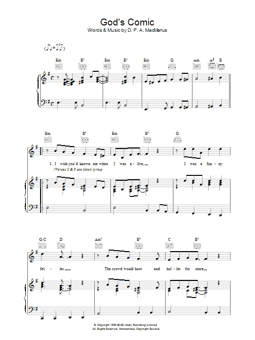 Elvis Costello God's Comic sheet music notes and chords arranged for Piano, Vocal & Guitar Chords