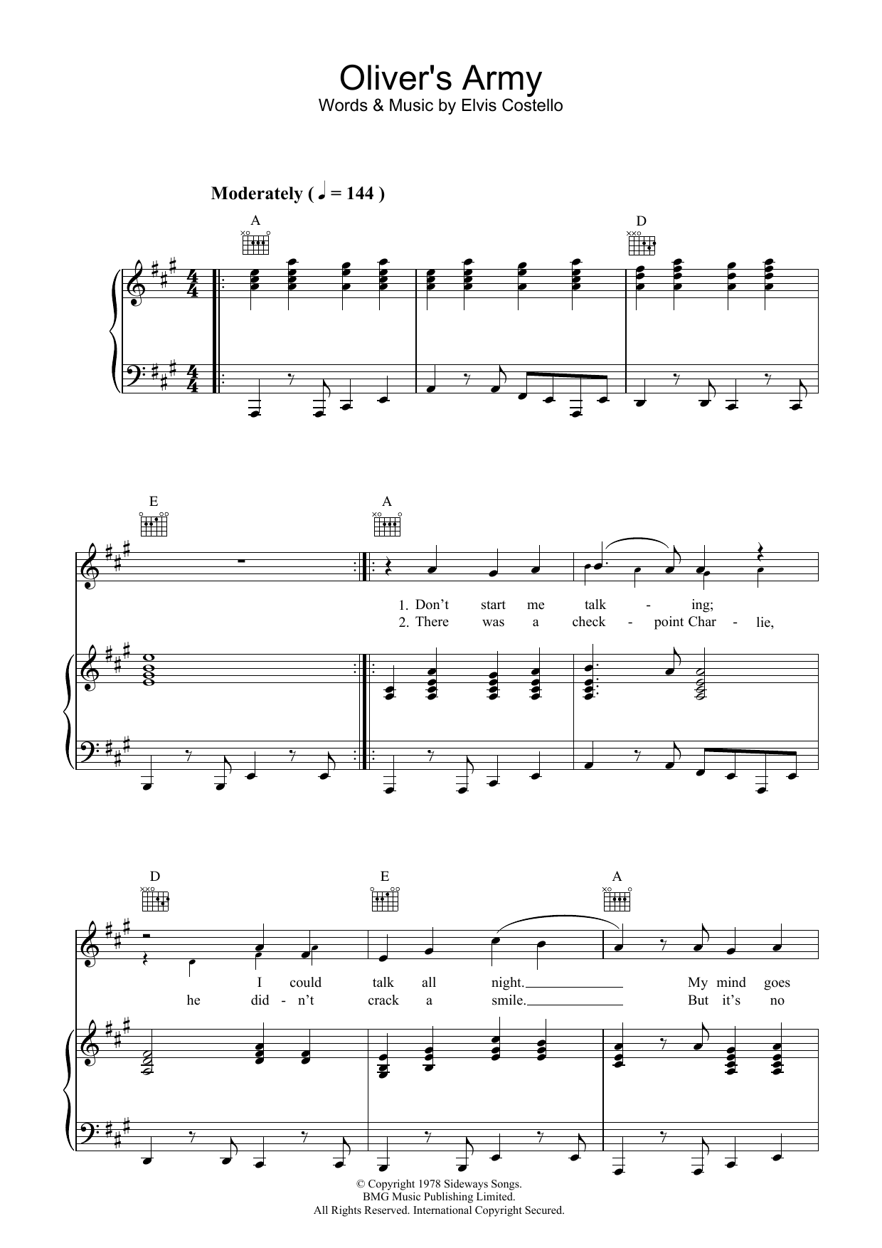 Elvis Costello Oliver's Army sheet music notes and chords arranged for Flute Solo
