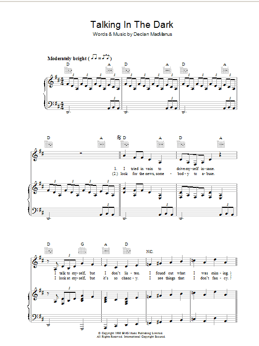 Elvis Costello Talking In The Dark sheet music notes and chords arranged for Piano, Vocal & Guitar Chords