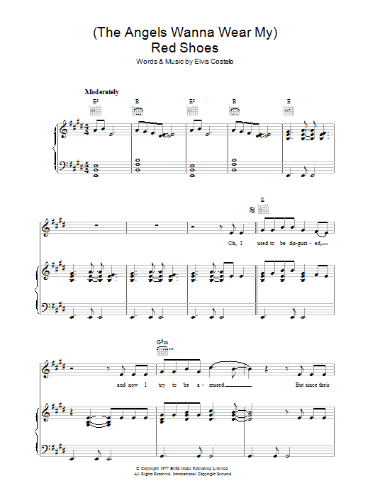 Elvis Costello (The Angels Wanna Wear My) Red Shoes sheet music notes and chords arranged for Piano, Vocal & Guitar Chords