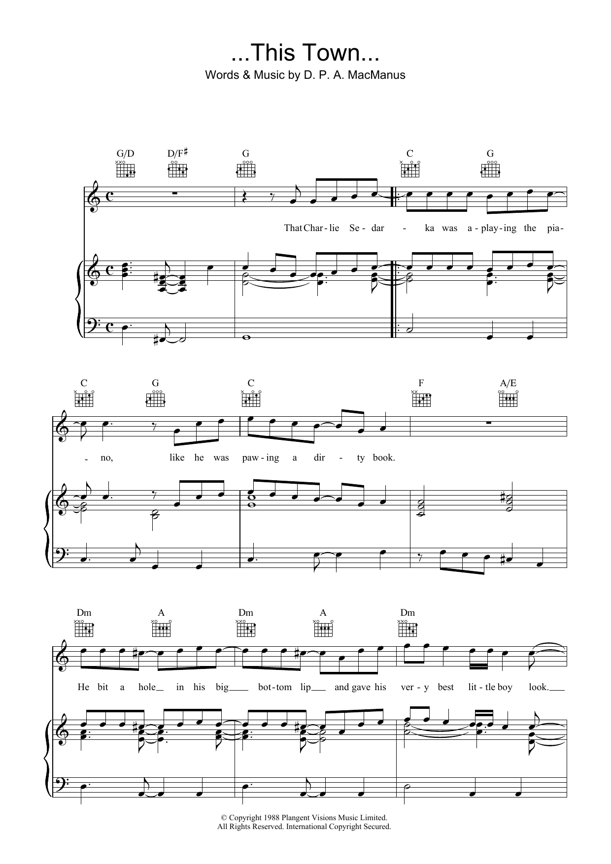 Elvis Costello ...This Town... sheet music notes and chords arranged for Piano, Vocal & Guitar Chords