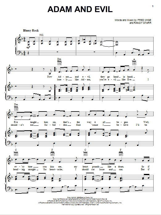 Elvis Presley Adam And Evil sheet music notes and chords arranged for Piano, Vocal & Guitar Chords (Right-Hand Melody)