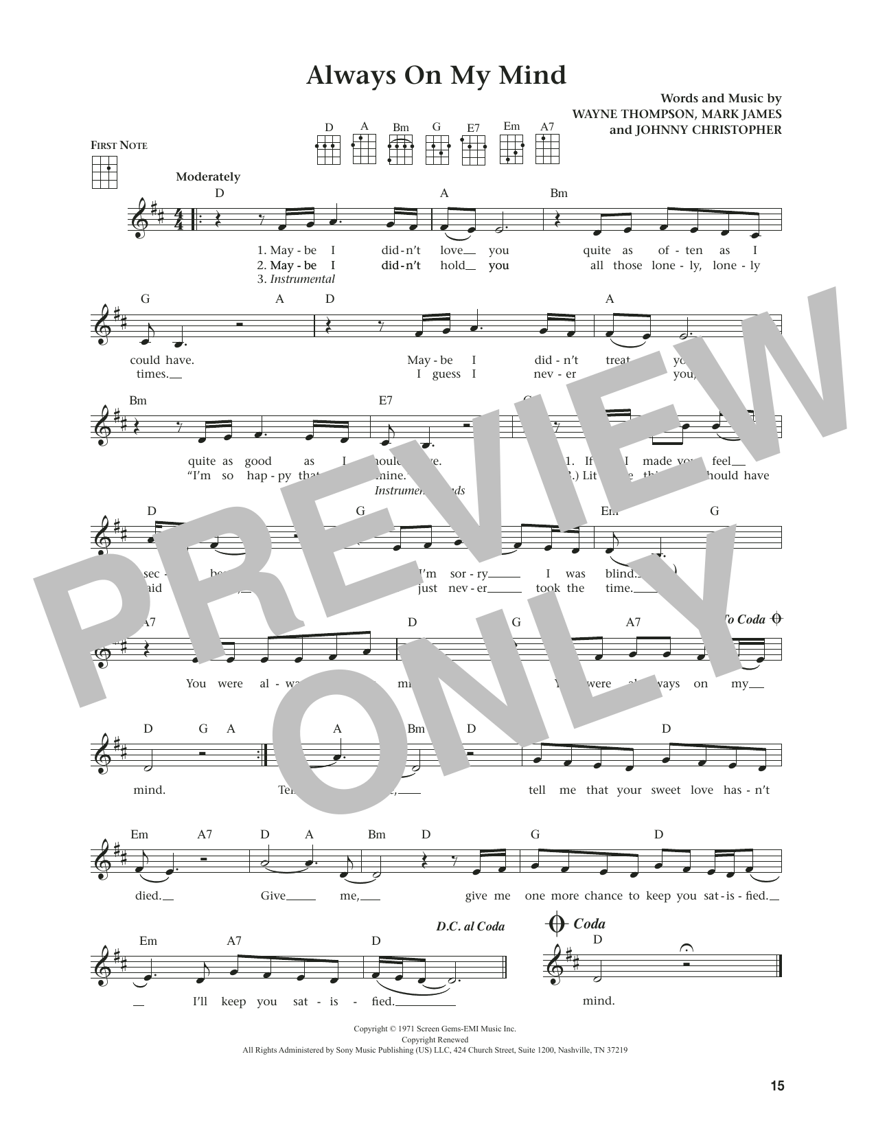Elvis Presley Always On My Mind (from The Daily Ukulele) (arr. Jim Beloff) sheet music notes and chords arranged for Ukulele