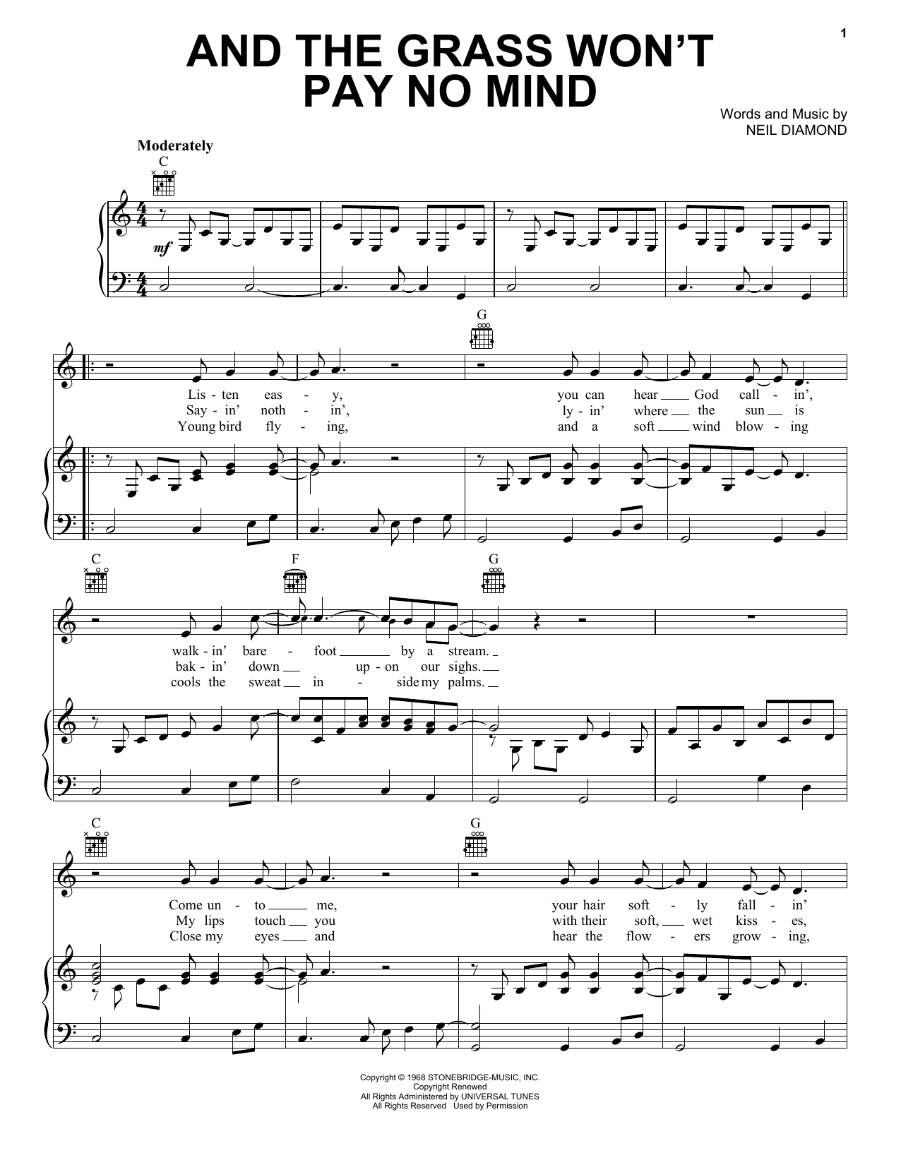 Elvis Presley And The Grass Won't Pay No Mind sheet music notes and chords arranged for Piano, Vocal & Guitar Chords (Right-Hand Melody)