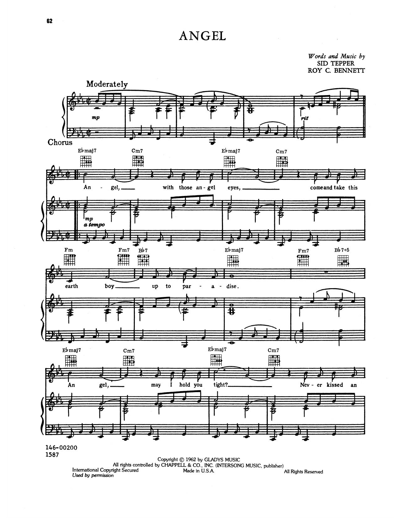 Elvis Presley Angel (from Follow That Dream) sheet music notes and chords arranged for Piano, Vocal & Guitar Chords (Right-Hand Melody)