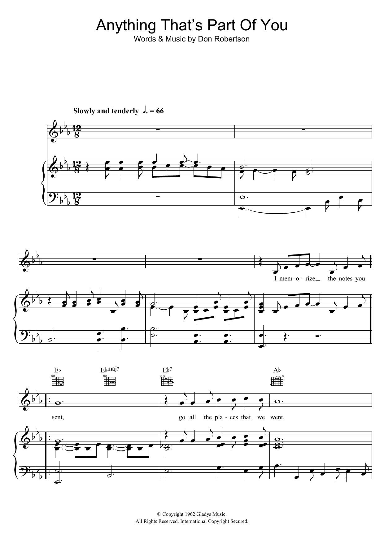 Elvis Presley Anything That's Part Of You sheet music notes and chords arranged for Piano, Vocal & Guitar Chords